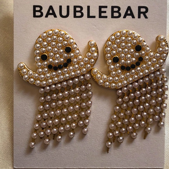 Baublebar Gold Tone Casper Ghost Drop Earrings With Faux Pearl Fringe NWT - Picture 6 of 11